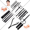 Set di 18 accessori per la cura della bellezza, per manicure, pedicure e trattamenti viso, in astuccio nero e rosso - CC046