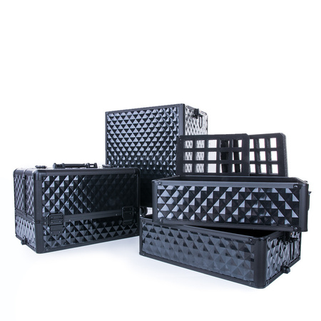 XXXL 4-in-1 cosmetic case, cosmetic suitcase on 360-degree swivel wheels, Diamond 3D Black with black fittings