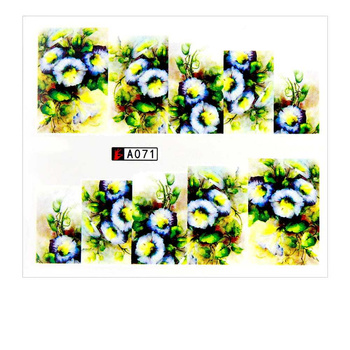 Wassertransfer-Nagelaufkleber mit Blumenmotiv, Bogen 6,5 x 5,5 cm für 10 Finger, Nr. A071