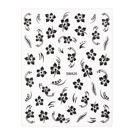 Autocollants pour ongles fins, fleurs, SWA20, noirs