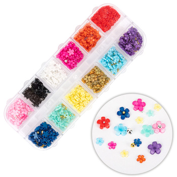 Box with acrylic flower decorations Molly Nails mix of colors No. 2 approx. 300 pieces