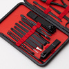 Set of 18 cosmetic accessories for manicure, pedicure, and facial treatments in a black and red case - CC046