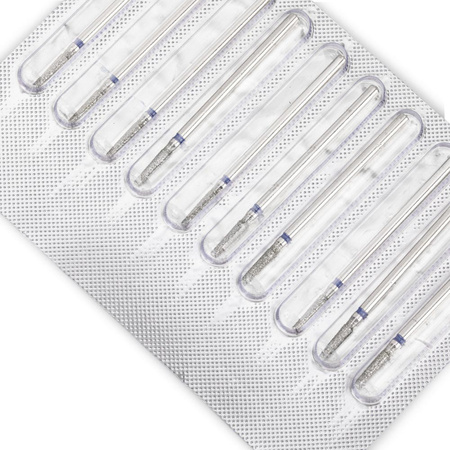 Juego de fresas de diamante cónicas largas, azul, tamaño mediano, 10 unidades