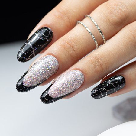 Molly Nails Crackle Gel black hybrid nail polish No. 158 8g