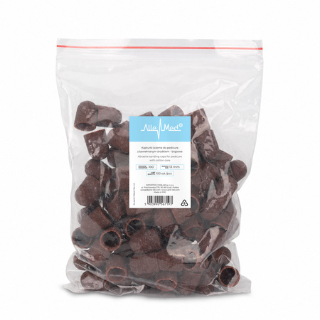 Cappucci abrasivi per pedicure con interno in cotone, 13 mm, grana 100, marroni, AlleMed, 100 pezzi