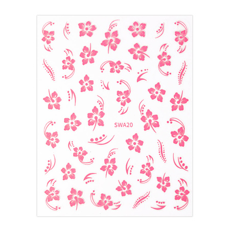 Adhesivos para uñas finos y autoadhesivos con motivos florales SWA20, de color rosa claro