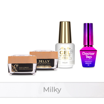 PRO MATCH SYSTEM 3+1 Milky: 3 гелі LED/UV по 15 г: Jelly&SelfLeveling;&Gel; у флаконі + Doctor Top 10 г БЕЗКОШТОВНО