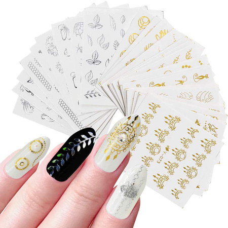 Adhesivos para uñas finos y autoadhesivos con motivos decorativos CB-176 plateados