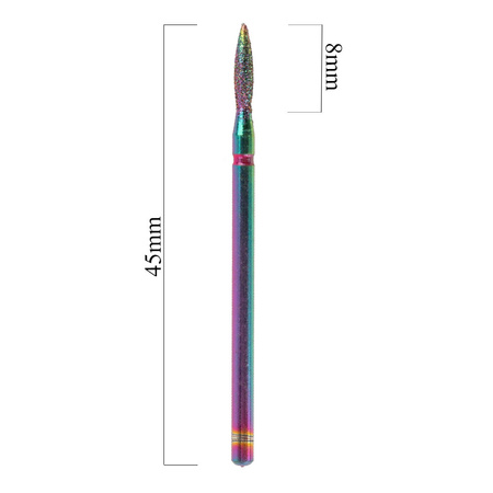 Fresa de diamante Unicorn arcoíris, forma de lágrima estrecha, roja, n.º 31