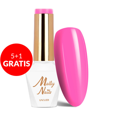 5 + 1 gratuit Vernis hybride LED/UV Gel Polish Molly Nails Power Flower n° 724 Fuchsia sans HEMA/Di-HEMA 8 g