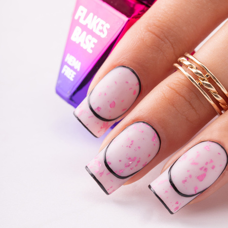 Base in gomma color latte con scaglie rosa metallizzate Flakes Rubber Base Milk&amp;Pink; MollyLac senza HEMA/Di-HEMA 10 grammi