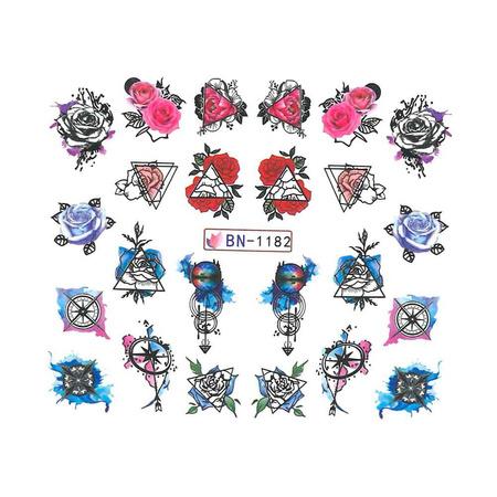 Wassertransfer-Aufkleber für die Nägel mit Blumenmotiv BN-1182