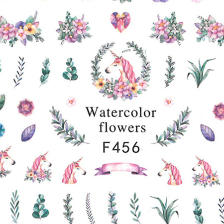 Thin self-adhesive nail stickers with unicorn plants F456