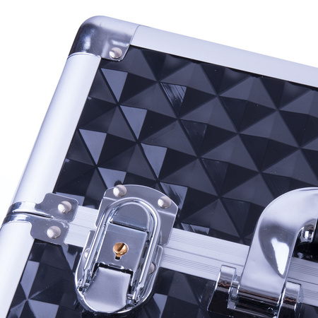 Trousse de maquillage XXXL 4-en-1, valise de maquillage à roulettes pivotantes à 360 degrés, motif Diamond 3D, noir avec finitions argentées