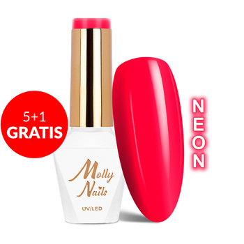 5 + 1 gratis: Esmalte híbrido Molly Nails Neons Pinky Red sin HEMA/Di-HEMA, 8 g, n.º 76