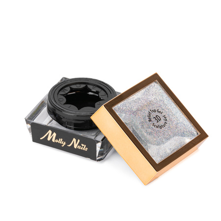 TOP & GEL NO WIPE 3D MollyNails per decorazioni ed effetti, senza HEMA/Di-HEMA, 5 g + anello di sicurezza