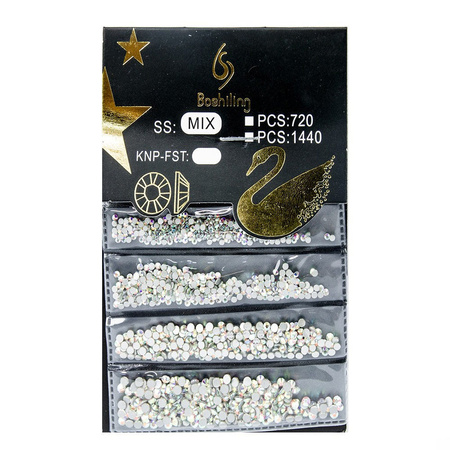 Glass nail rhinestones, C-4, assorted sizes, approx. 1,440 pieces per pack