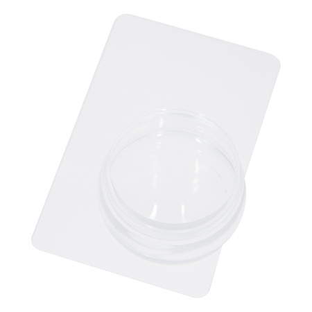 Silicone stamp for plates with a scraper, 8x5 cm, and a protective cap, transparent ergonomic casing