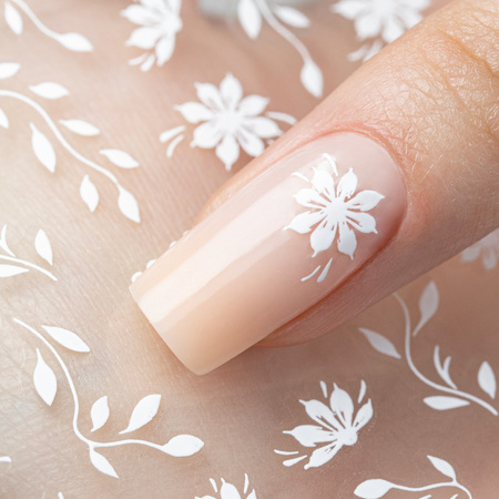 Dünne, selbstklebende Nagelsticker mit Blumenmotiv SO-281, weiß