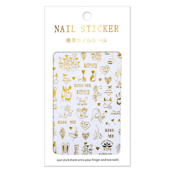 Thin, self-adhesive Valentine's Day nail stickers R398 gold