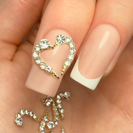 Decorazioni per unghie a forma di cuore 3D Molly Nails white diamond, 10 pezzi