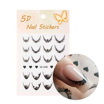 Adhesivos para uñas 5D / French / Línea de sonrisa francesa, 20 unidades, negro, SD-2290