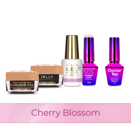 PRO MATCH SYSTEM 4+1 Cherry Blossom: 3 гелі LED/UV по 15 г: Jelly&SelfLeveling;&Gel; у флаконі + База + Doctor Top 10 г БЕЗКОШТОВНО