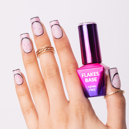 Milky rubber base with pink metallic flakes Flakes Rubber Base Milk&amp;Pink; MollyLac HEMA/Di-HEMA Free 10 grams