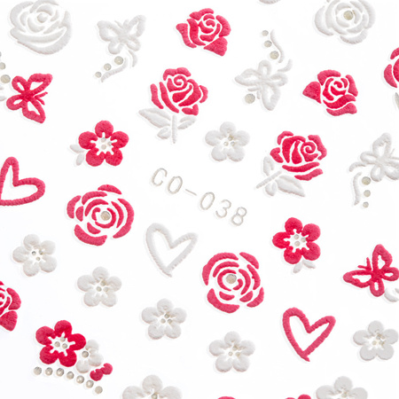 Selbstklebende 3D-Nagelaufkleber mit Blumenmotiven zum Valentinstag CO-038