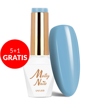 5+1 gratis Molly Nails Hybridlack Blue Sky Baby Blue HEMA/Di-HEMA-frei 8 g Nr. 110