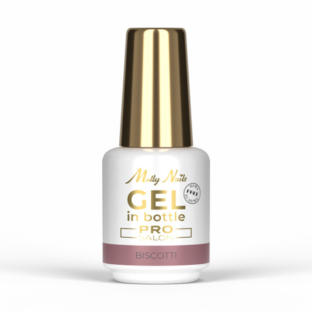 Aufbaugel in der Flasche mit Pinsel „Gel in Bottle“ von Molly Nails Pro Salon Biscotti, HEMA/Di-HEMA-frei, 15 g