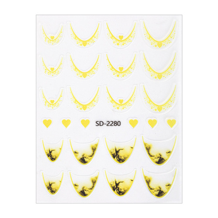 Autocollants pour ongles 5D / French / Ligne du sourire, 20 pièces, jaune, SD-2280