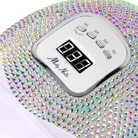 LED/UV-лампа для нігтів 150 Вт Molly Nails для гібридних лаків, гелів та акрилогелів, з цирконом crystal silver holo X5 MAX
