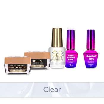 PRO MATCH SYSTEM 4+1 Clear: 3 гелі LED/UV по 15 г: Jelly&SelfLeveling;&Gel; у флаконі + База + Doctor Top 10 г БЕЗКОШТОВНО