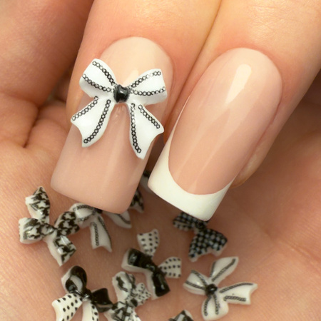 Décorations pour ongles : nœuds 3D MollyNails, blanc et noir, 30 pièces