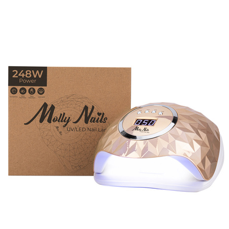Molly Nails 248W Dual UV/LED Nail Lamp for hybrid nail polish, gels, and acrylic gels, gold, Y13, 3m cable length