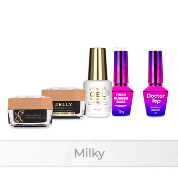 Molly Nails PRO MATCH SYSTEM 4+1 Milky: 3 gel modellanti + base + Doctor Top 10 g
