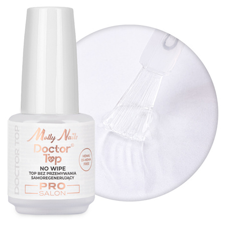 Top de brillo autorregenerable «no wipe» sin necesidad de frotar Doctor Top Pro Salon MollyNails, sin HEMA ni Di-HEMA, transparente, 15 g