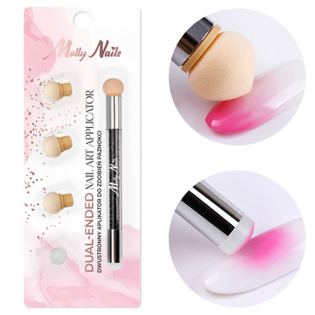 Dwustronny pędzel gąbka Molly Nails do ombre i nail art stempel z cyrkoniami czarny