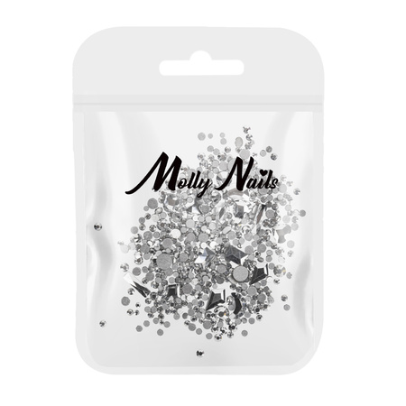 Ozdoby do paznokci MollyNails cyrkonie srebrne mix 150 szt