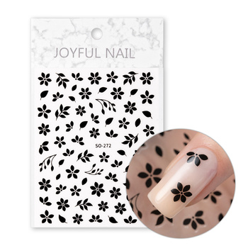 Dünne, selbstklebende Nagelsticker mit Blumenmotiv SO-272, schwarz