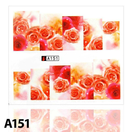 Autocollants à l'eau pour les ongles, feuille de fleurs, 6,5 x 5,5 cm, pour 10 doigts, A-151
