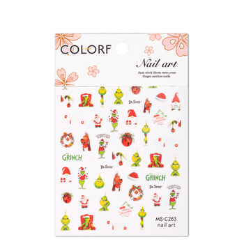 Adhesivos finos para uñas con motivos navideños del Grinch MS-C263