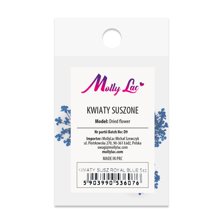 Fiori secchi per decorazioni unghie MollyLac Royal Blue, 5 pezzi