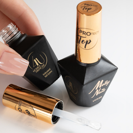Top coat brillant sans rinçage avec filtre UV protecteur PROtect TOP no wipe par Monika Mielniczuk Molly Nails, sans HEMA, 10 g