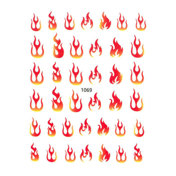 Dünne selbstklebende Nagelaufkleber mit Flammen- und Feuer-Motiven Nr. 1069, rot