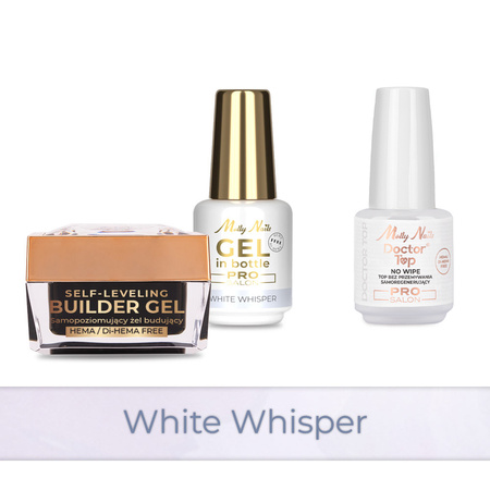 MollyNails PRO MATCH SYSTEM 2+1 White Whisper : 2 gels de construction + Doctor Top 15 g