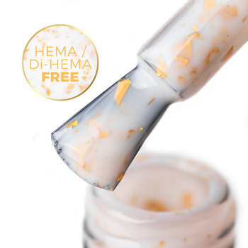 Base in gomma color latte con scaglie dorate «Flakes Rubber Base Milk&amp;Gold» MollyLac senza HEMA/Di-HEMA, 10 grammi