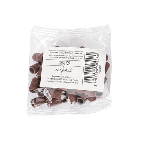 Manicure and pedicure caps, mandrels, abrasive tips, 6mm cylinder, 180 grit, AlleMed, brown, 50 pieces