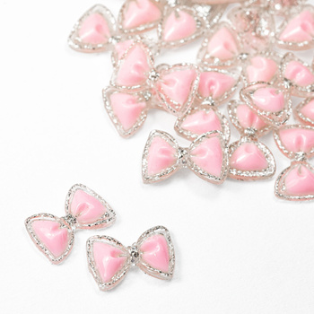 Decorazioni per unghie a forma di fiocco 3D rosa e argento, 20 pezzi